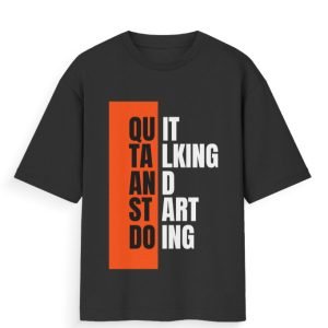 Unisex Oversized Standard Black And Orange Typographic Inspiring Quote T-shirt